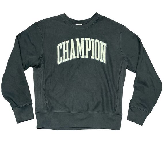 Champion Sweatshirt Mens Medium Black Reverse Weave Crew Neck Pullover Spellout - Picture 1 of 10
